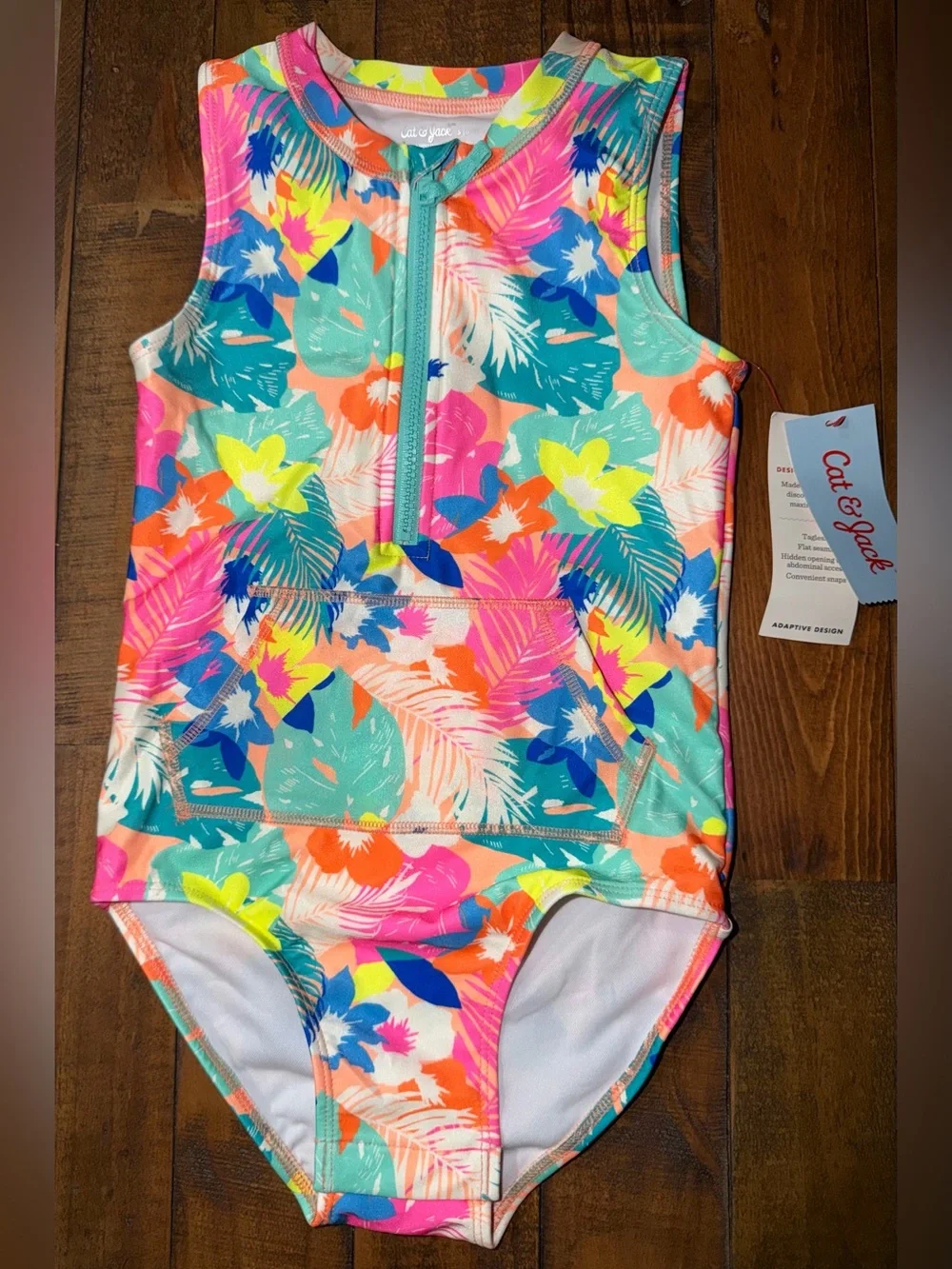 Cat & Jack Girls' Multicolor Tropical Zip-Front Swimsuit